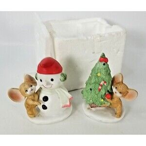 VINTAGE Set of 2 HOMCO Christmas Figurines Mouse Tree Snowman Holiday Decor 8905